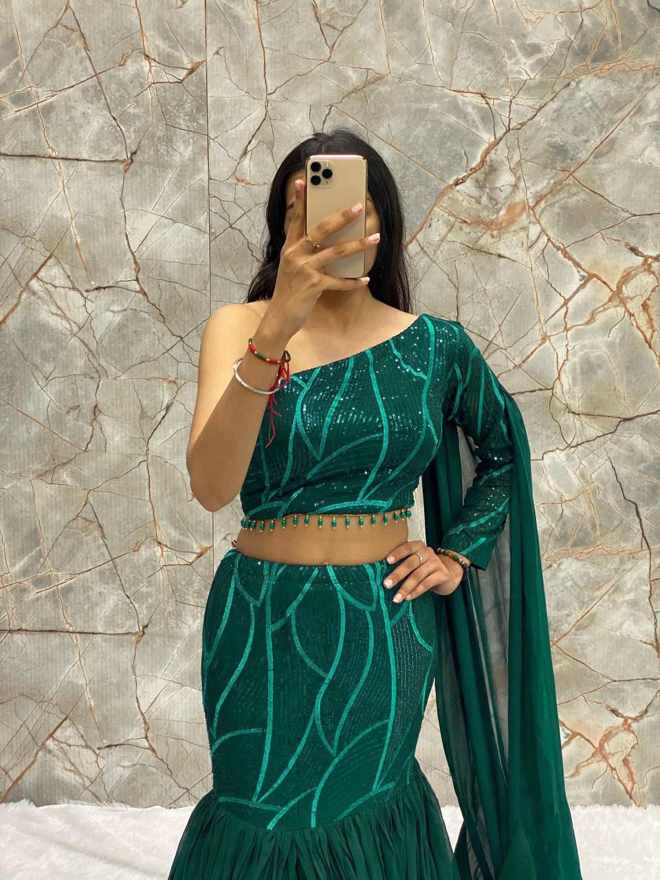 Beautiful Ruffle Lehenga Choli Set in Faux Georgette with Sequin Embroidery Work