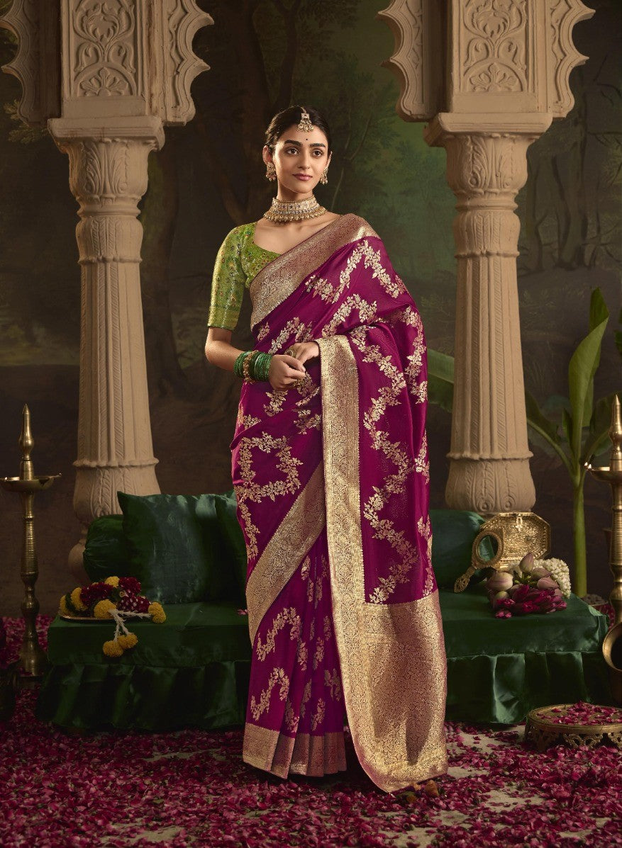 Pure Crepe Dola Silk with Zari Weaving & Unique Tassels Saree