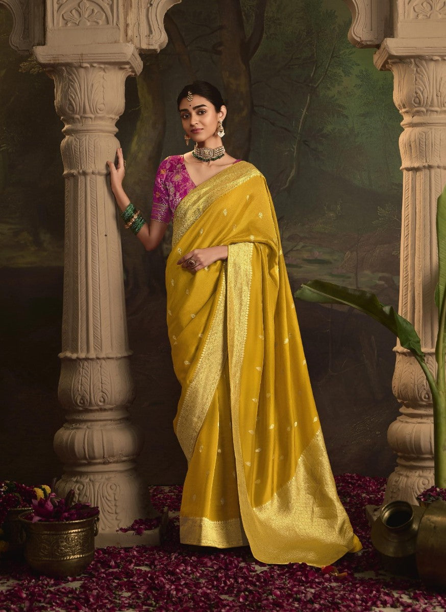 Pure Crepe Dola Silk with Zari Weaving & Unique Tassels Saree