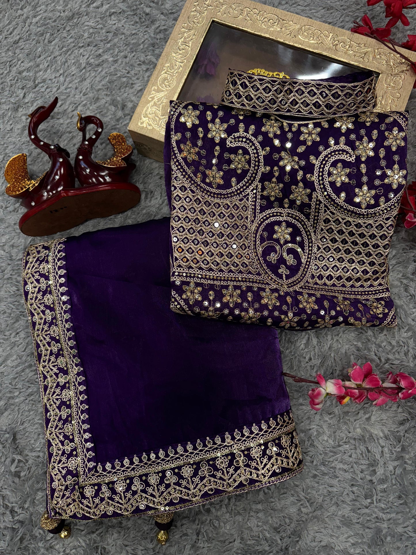 Shimmering Soft Jimi Chu Saree with Sequins Dori & Fancy Latkan