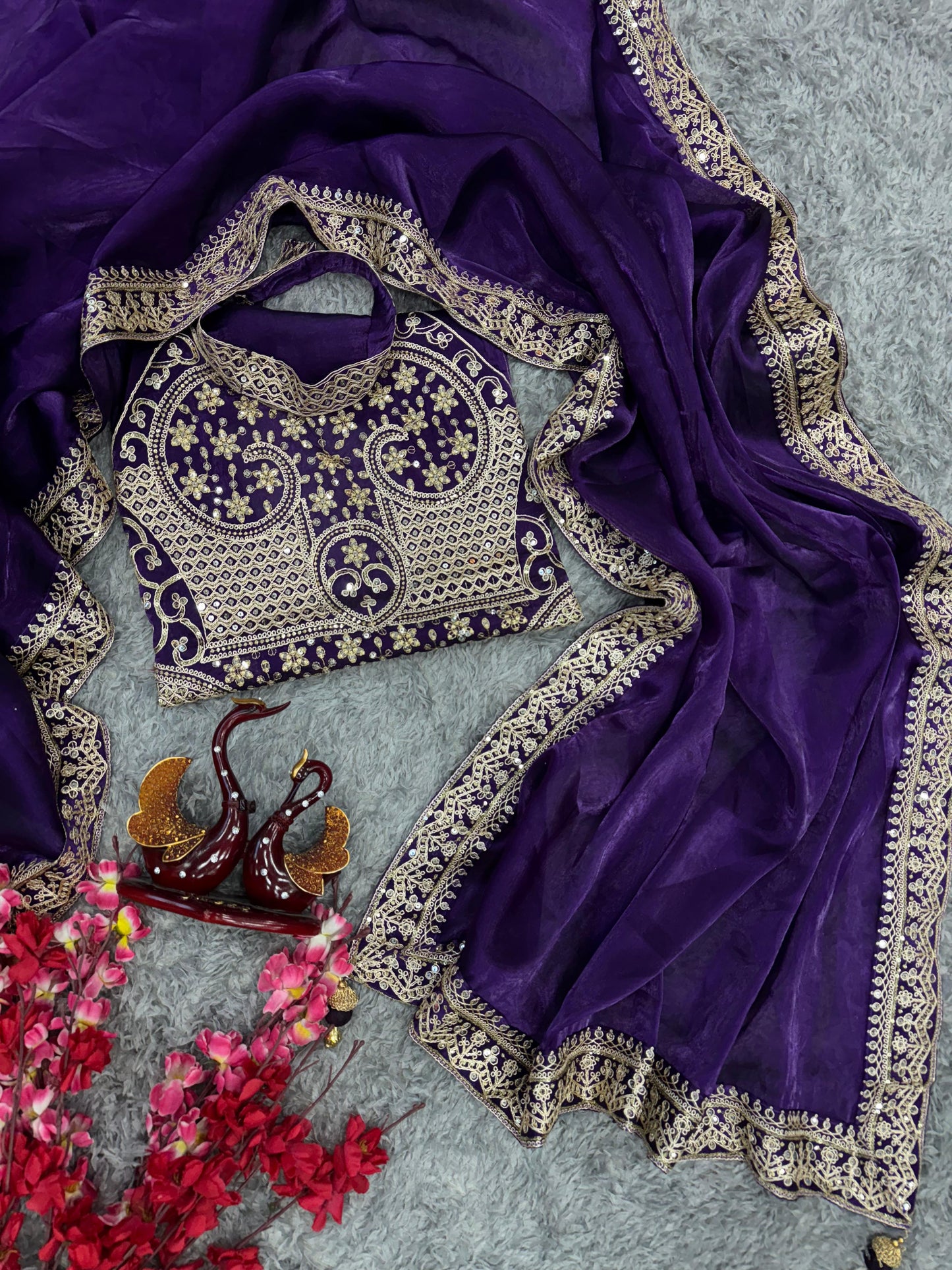 Shimmering Soft Jimi Chu Saree with Sequins Dori & Fancy Latkan