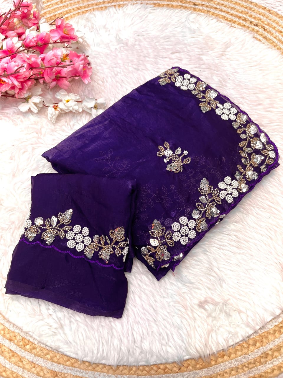 Shimmering Fandy Satin Silk Saree With Embroidered Work
