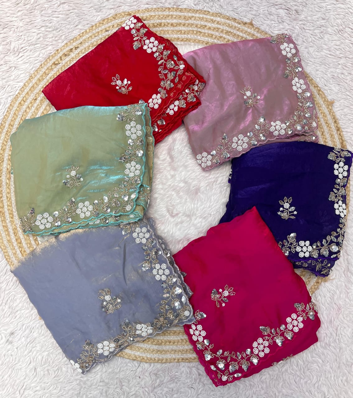 Shimmering Fandy Satin Silk Saree With Embroidered Work