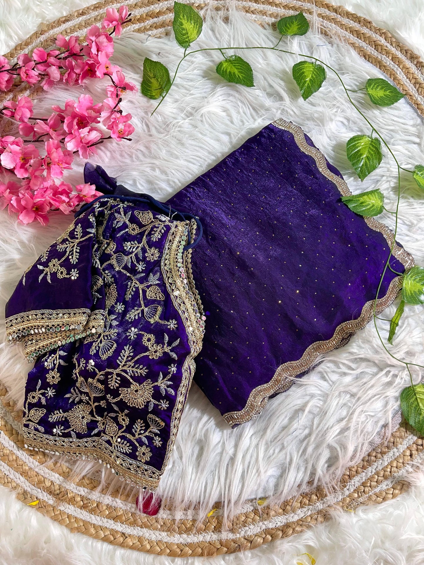 Fancy Satin Silk Saree With Embroidered Thread Work Saree & Jharkhand Border