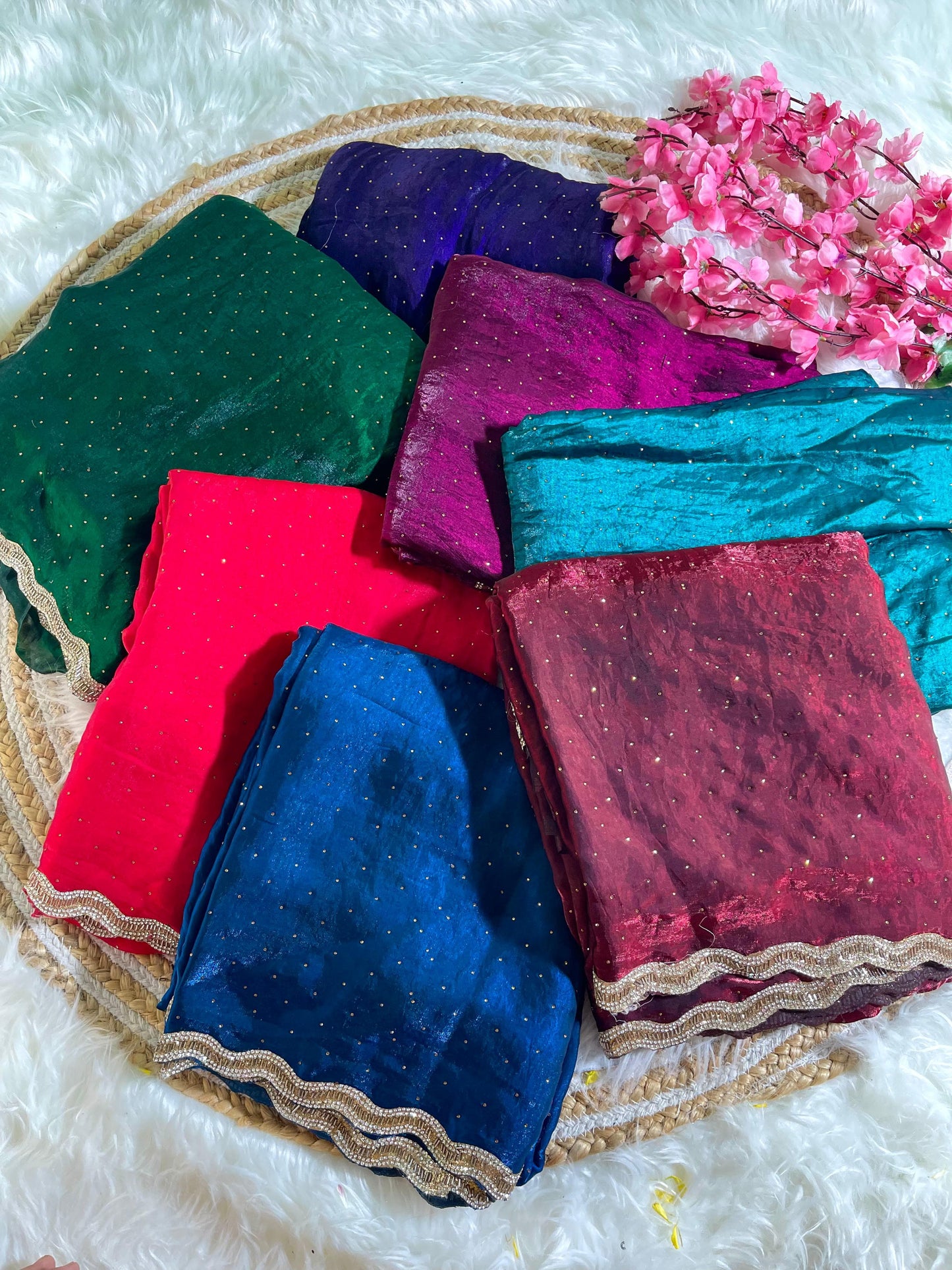 Fancy Satin Silk Saree With Embroidered Thread Work Saree & Jharkhand Border