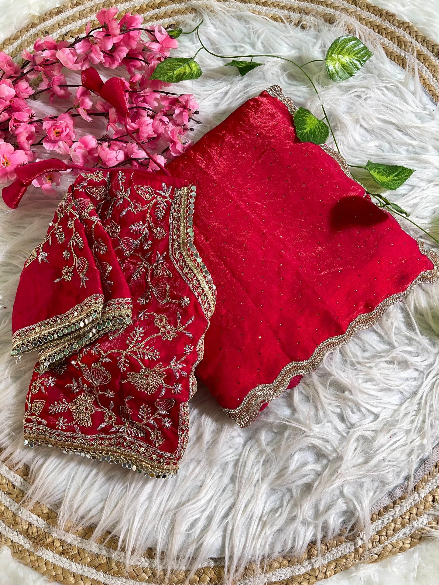 Fancy Satin Silk Saree With Embroidered Thread Work Saree & Jharkhand Border