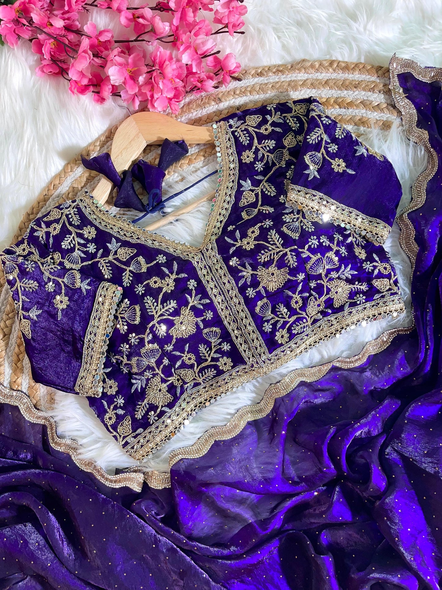 Fancy Satin Silk Saree With Embroidered Thread Work Saree & Jharkhand Border