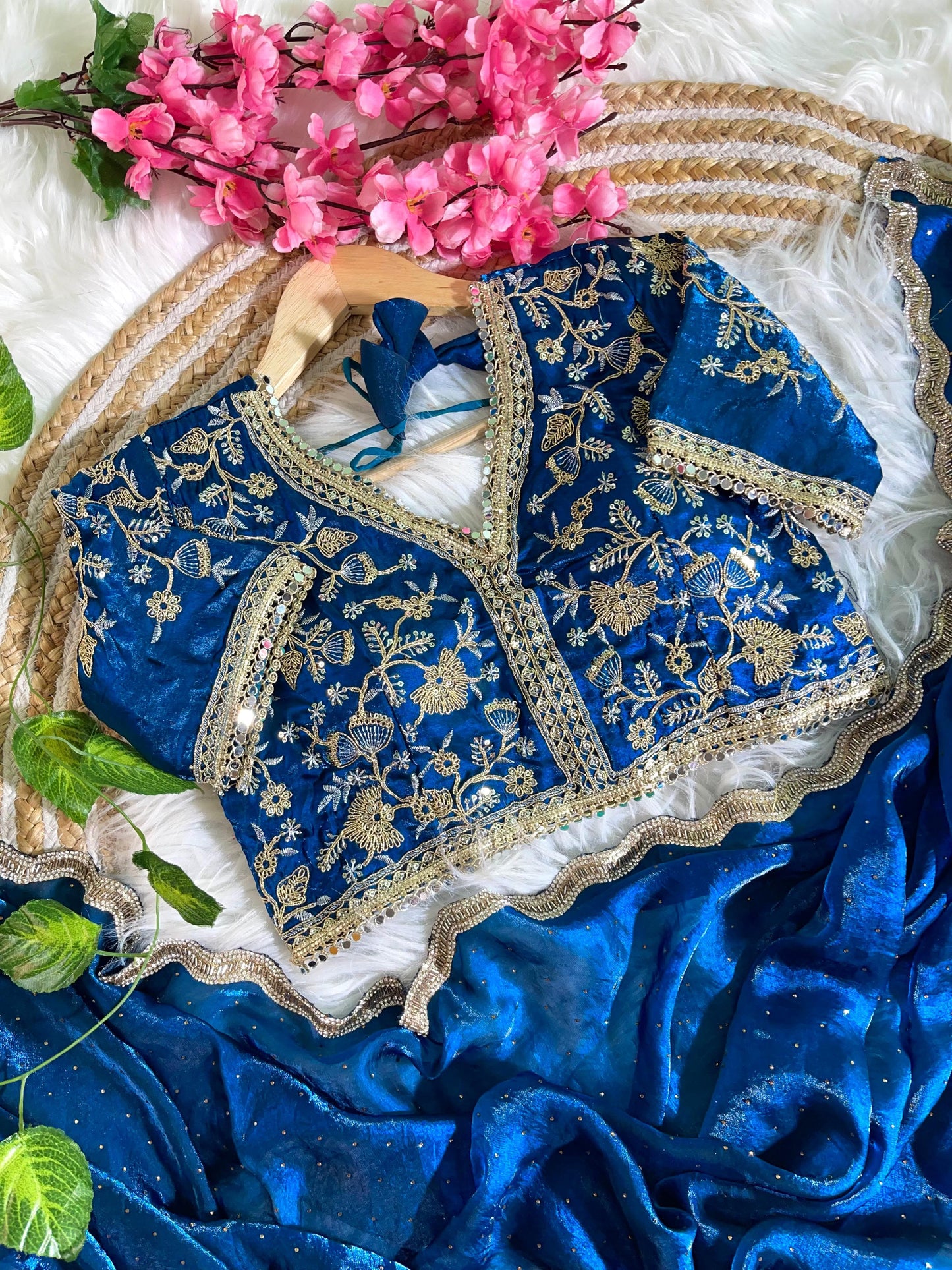 Fancy Satin Silk Saree With Embroidered Thread Work Saree & Jharkhand Border