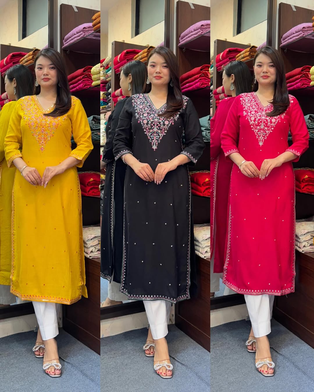 Beautiful Banana Silk Embroidery Kurti