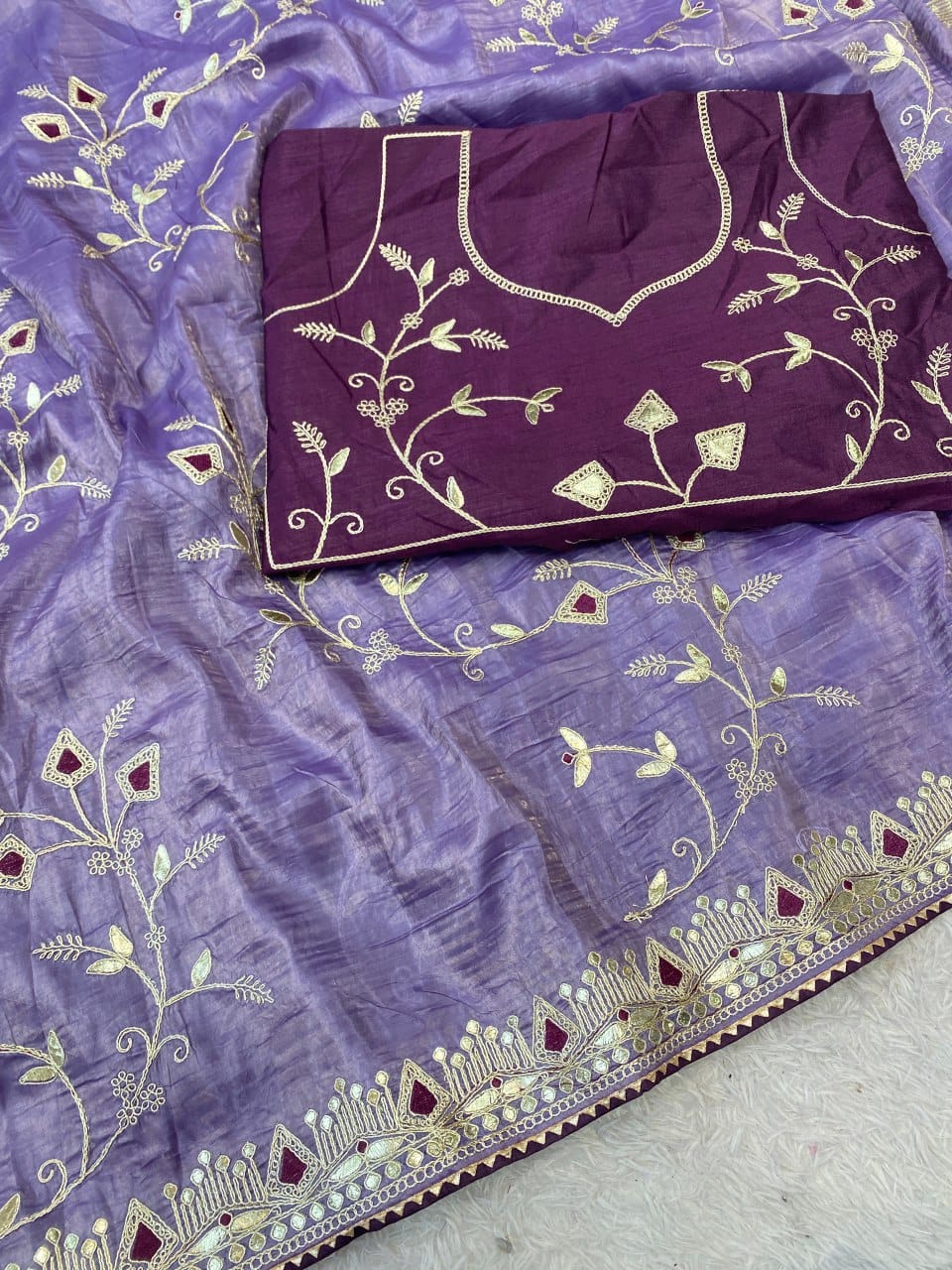 Beautiful multi-coding daga & gota embroidery border designer saree with c pallu work