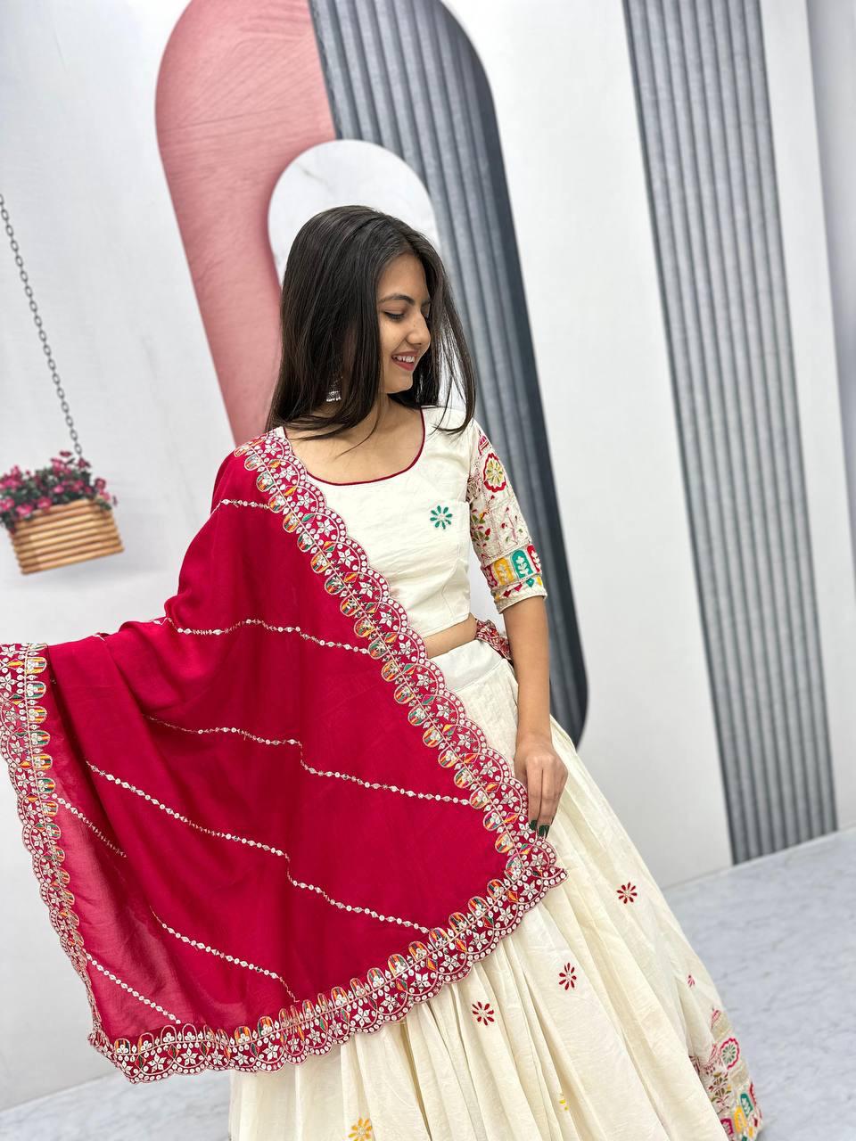 Pure Cotton Lehenga Choli Set with Embroidery Chain Work