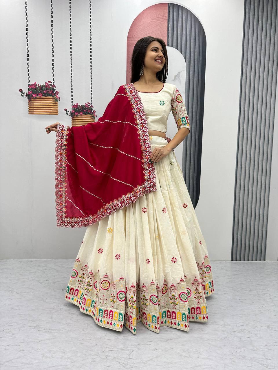 Pure Cotton Lehenga Choli Set with Embroidery Chain Work