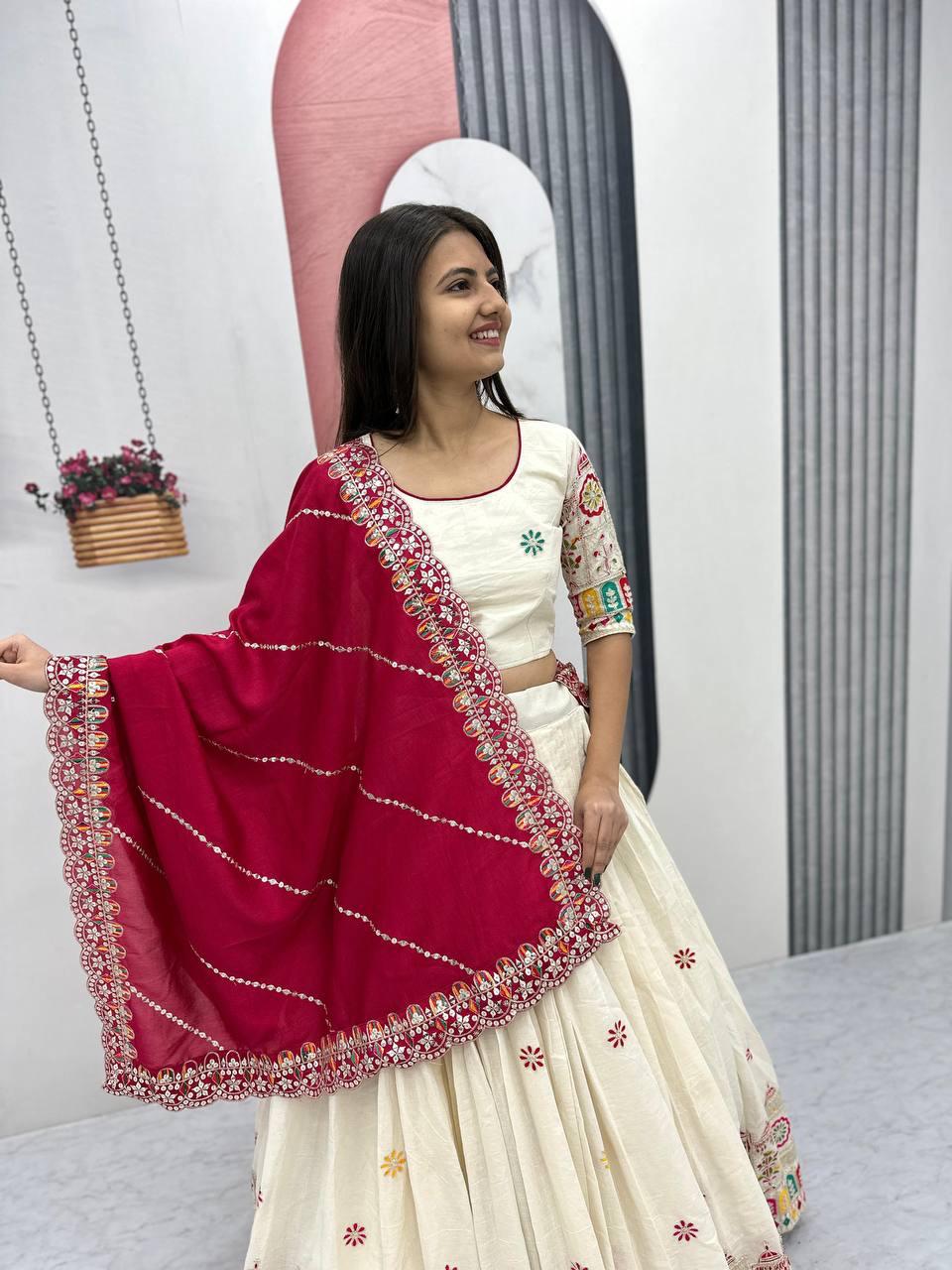 Pure Cotton Lehenga Choli Set with Embroidery Chain Work