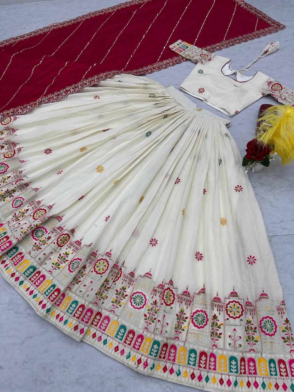 Pure Cotton Lehenga Choli Set with Embroidery Chain Work