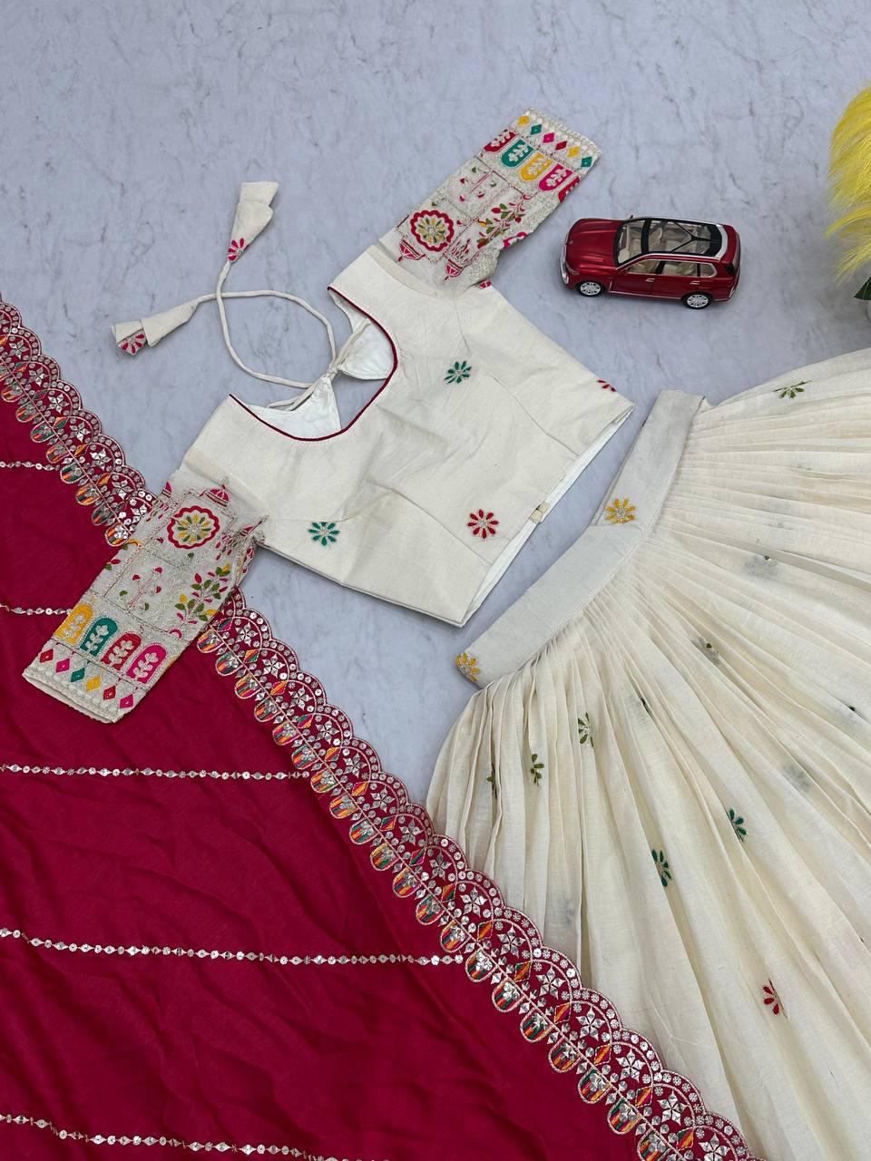 Pure Cotton Lehenga Choli Set with Embroidery Chain Work