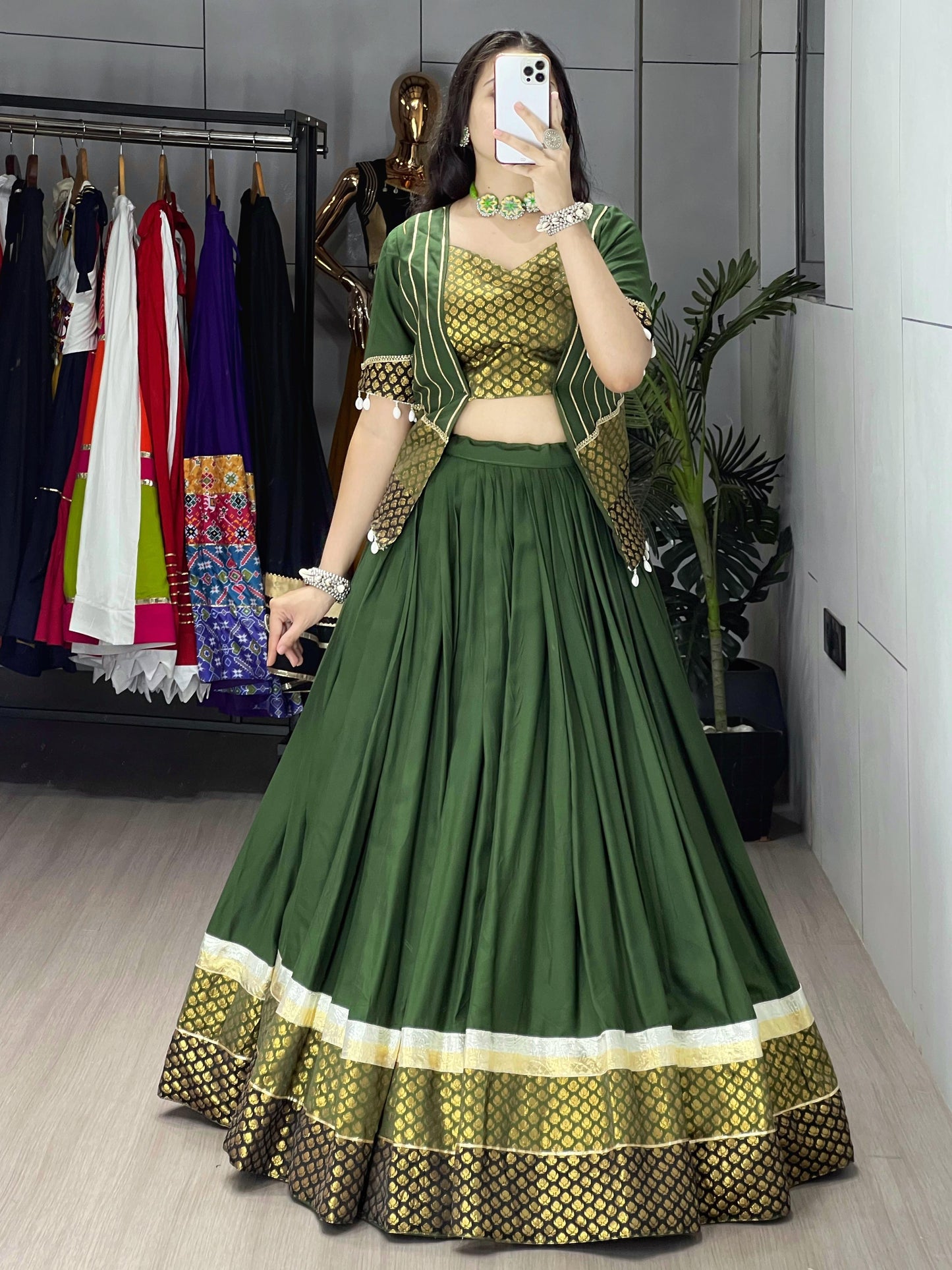 Women's Pure Rayon Frill Lehenga Choli with Koti