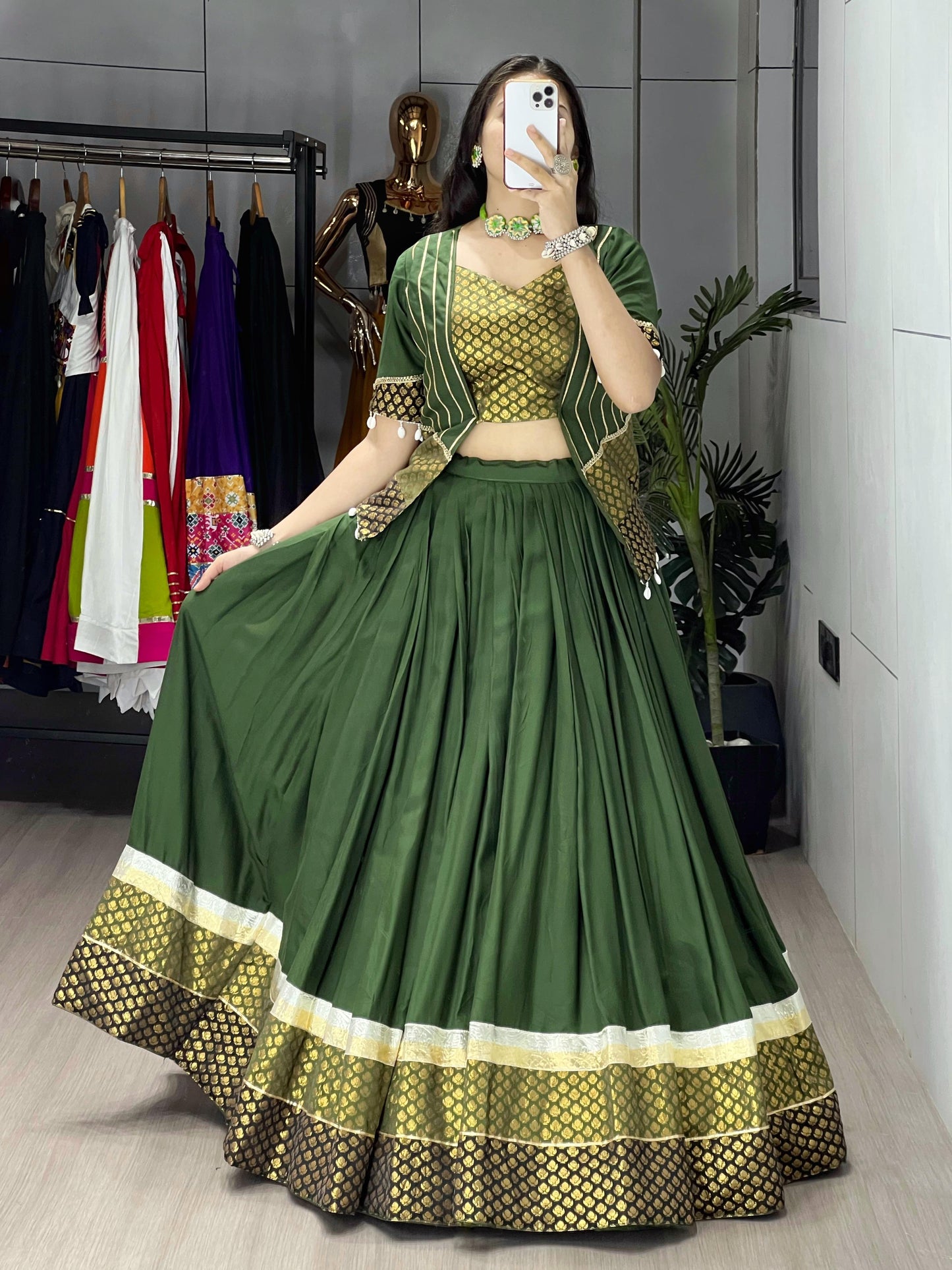 Women's Pure Rayon Frill Lehenga Choli with Koti