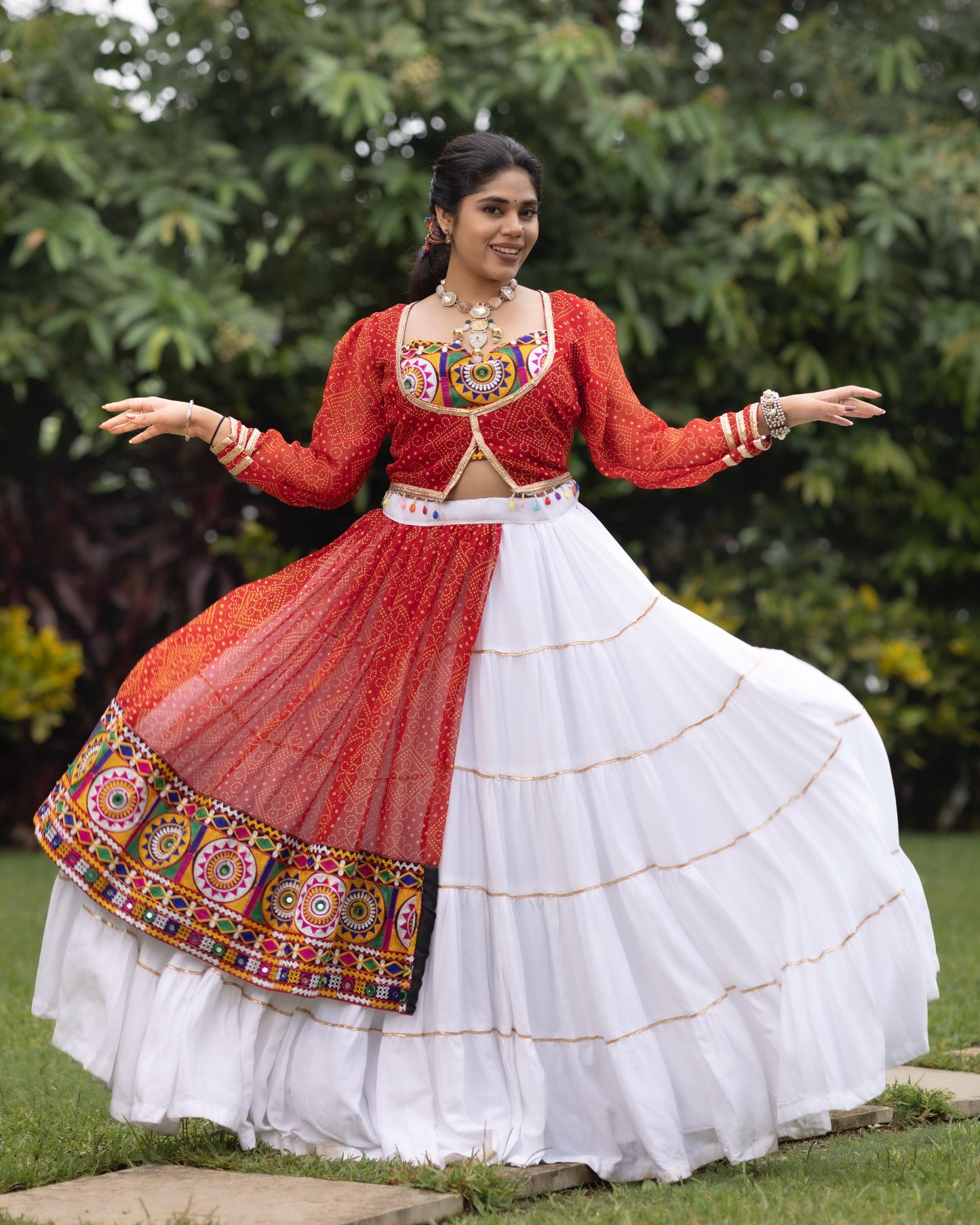 Pure Heavy rayon Cotton With Bandhani Print Real Mirror Work