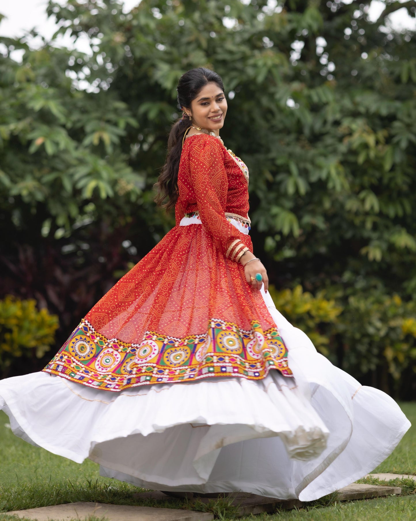 Pure Heavy rayon Cotton With Bandhani Print Real Mirror Work