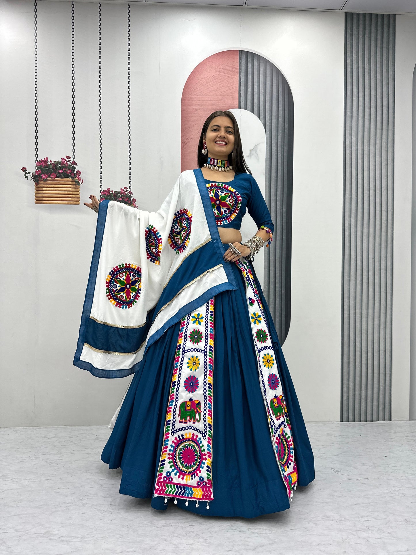 Navratri Special Cotton Lehenga Choli with 5 to 6 Mtr Flair