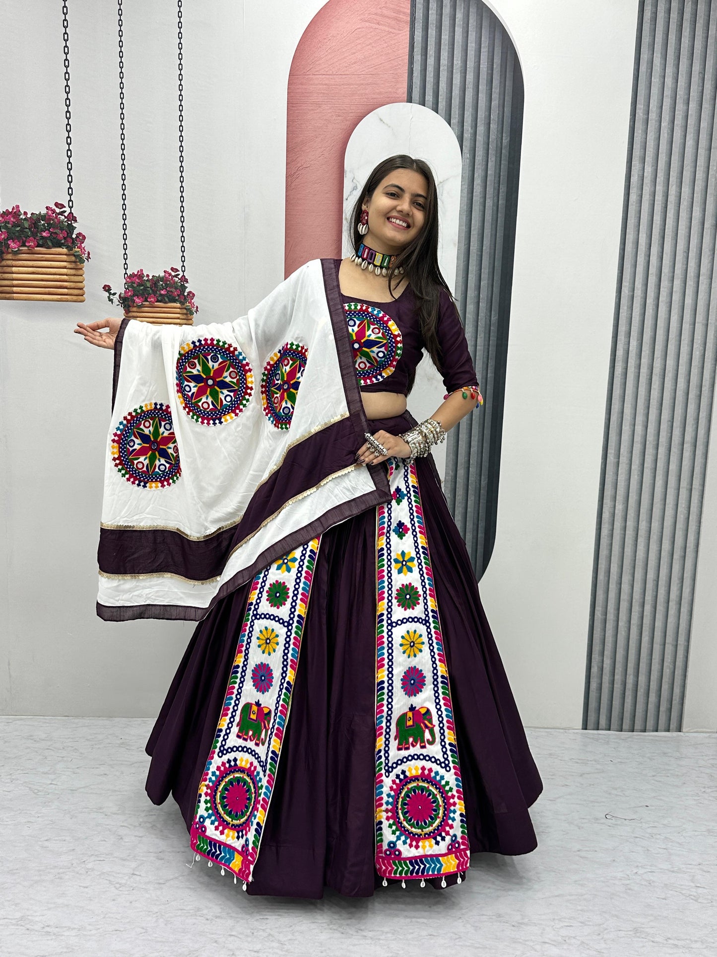Navratri Special Cotton Lehenga Choli with 5 to 6 Mtr Flair