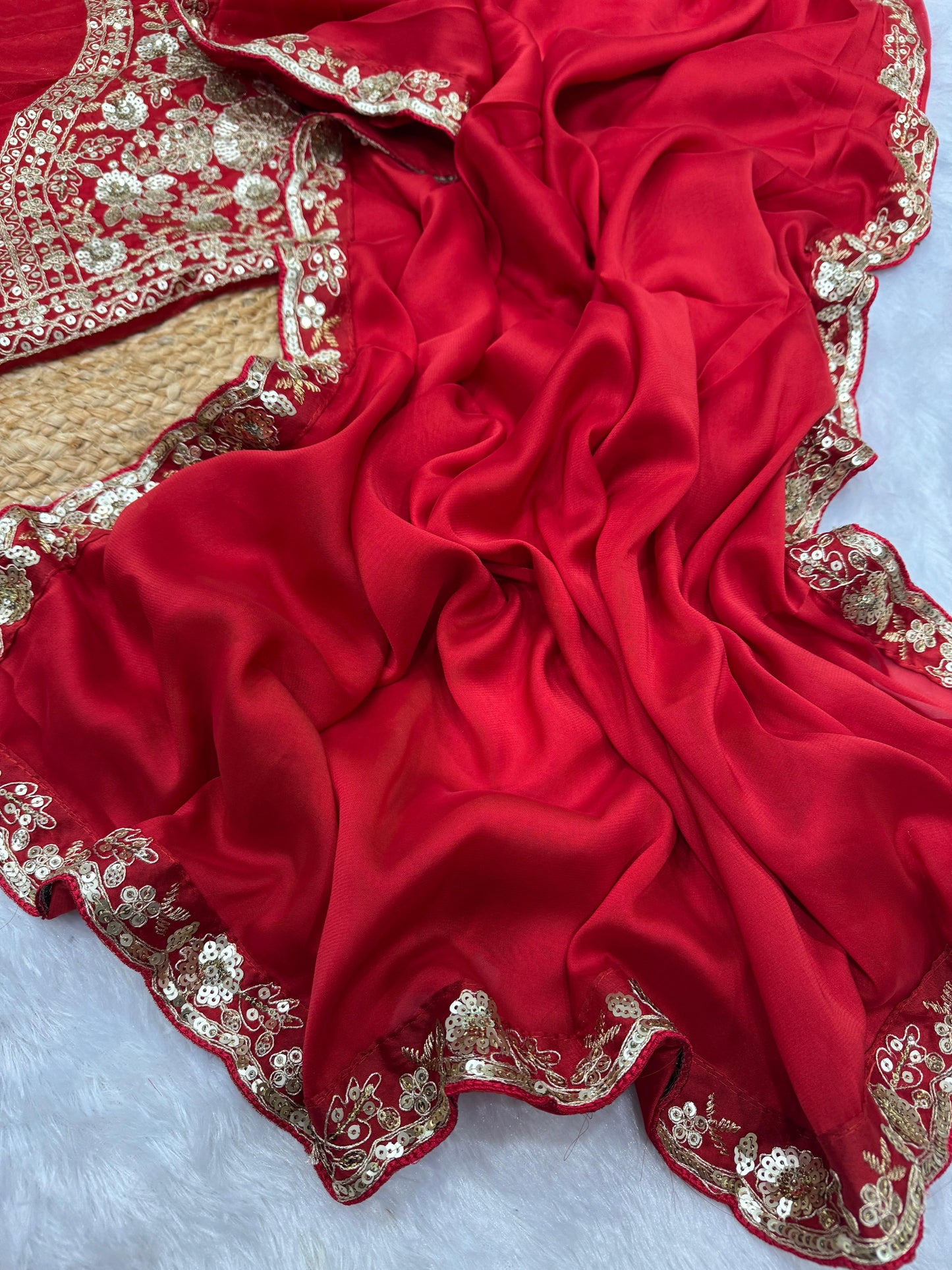Soft Rangoli Silk Saree with Sequin Embroidery Hand Stone Work Fancy Latkan Lace Border
