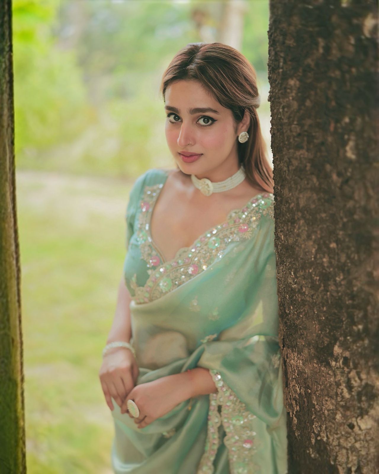 Silk Saree with Sequins and Cording Embroidery Work