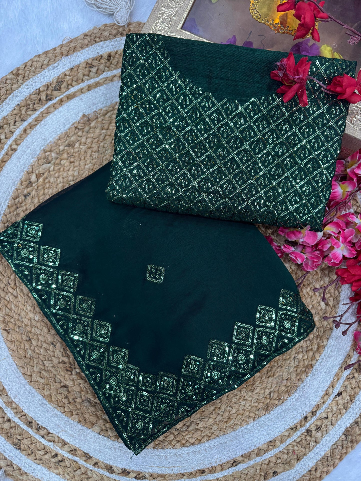 Rangoli Silk Saree with Heavy Sequence Embroidery Work