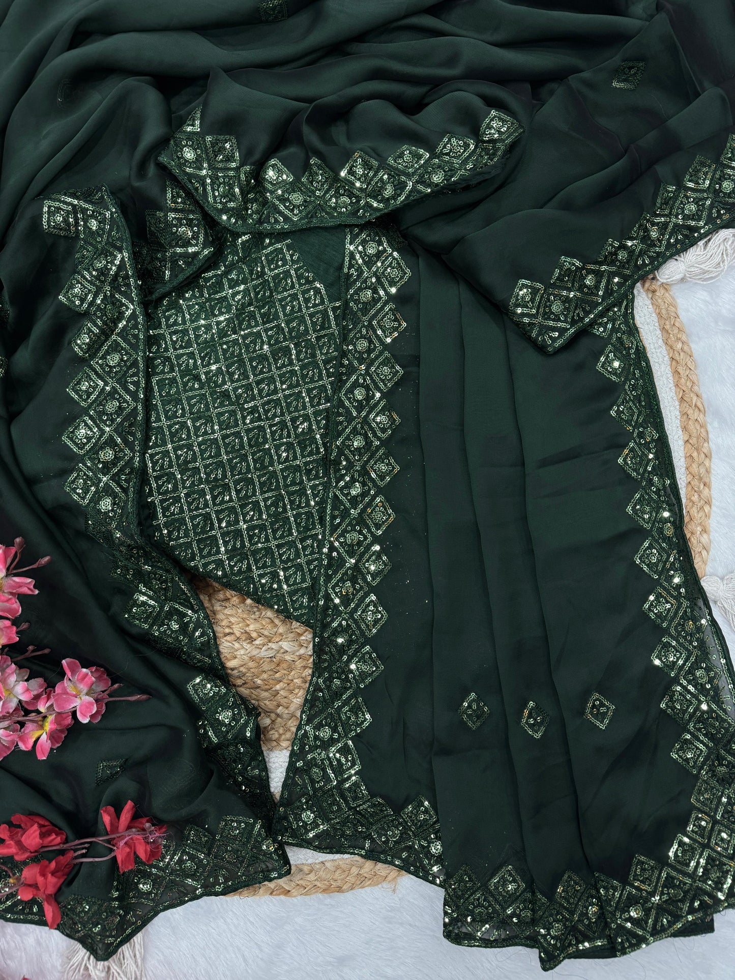 Rangoli Silk Saree with Heavy Sequence Embroidery Work