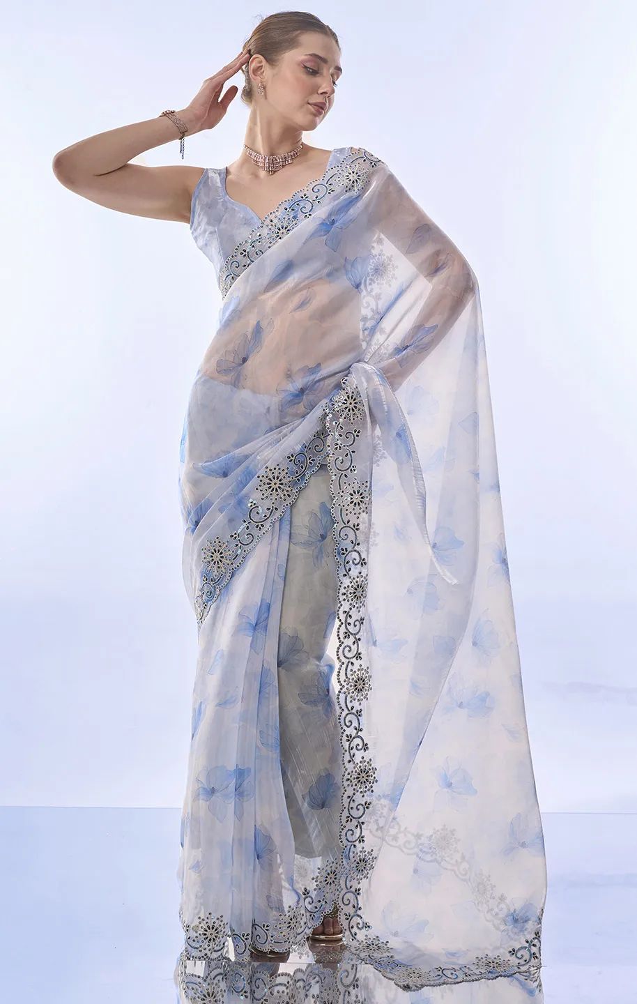 Elegant Space Silk Saree with Sequin & Zari Embroidery