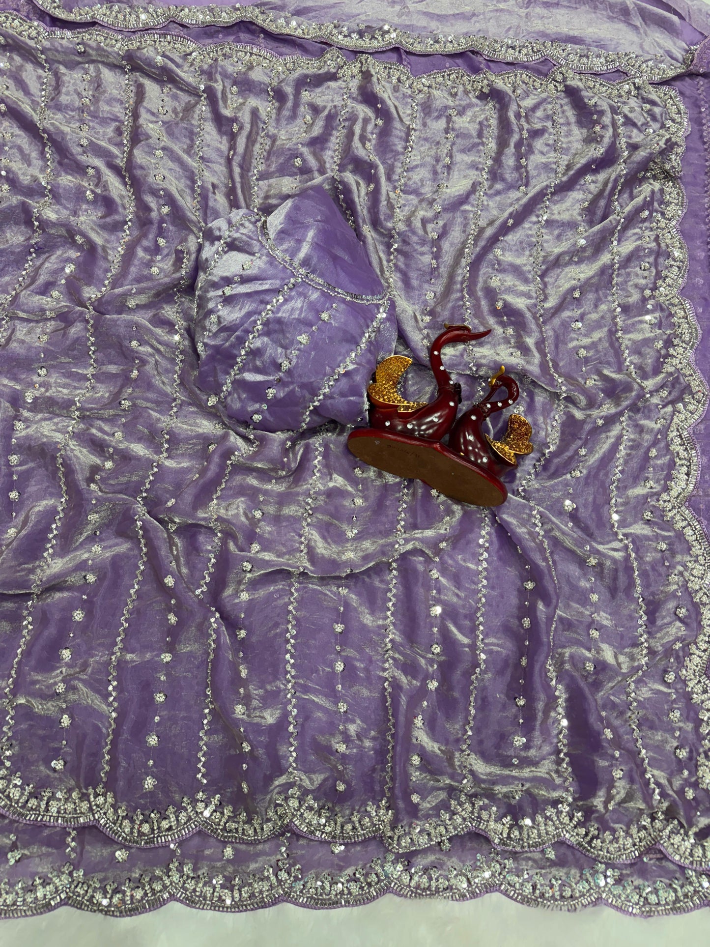 Designer Space Silk Saree With Heavy Bead And Sequin work