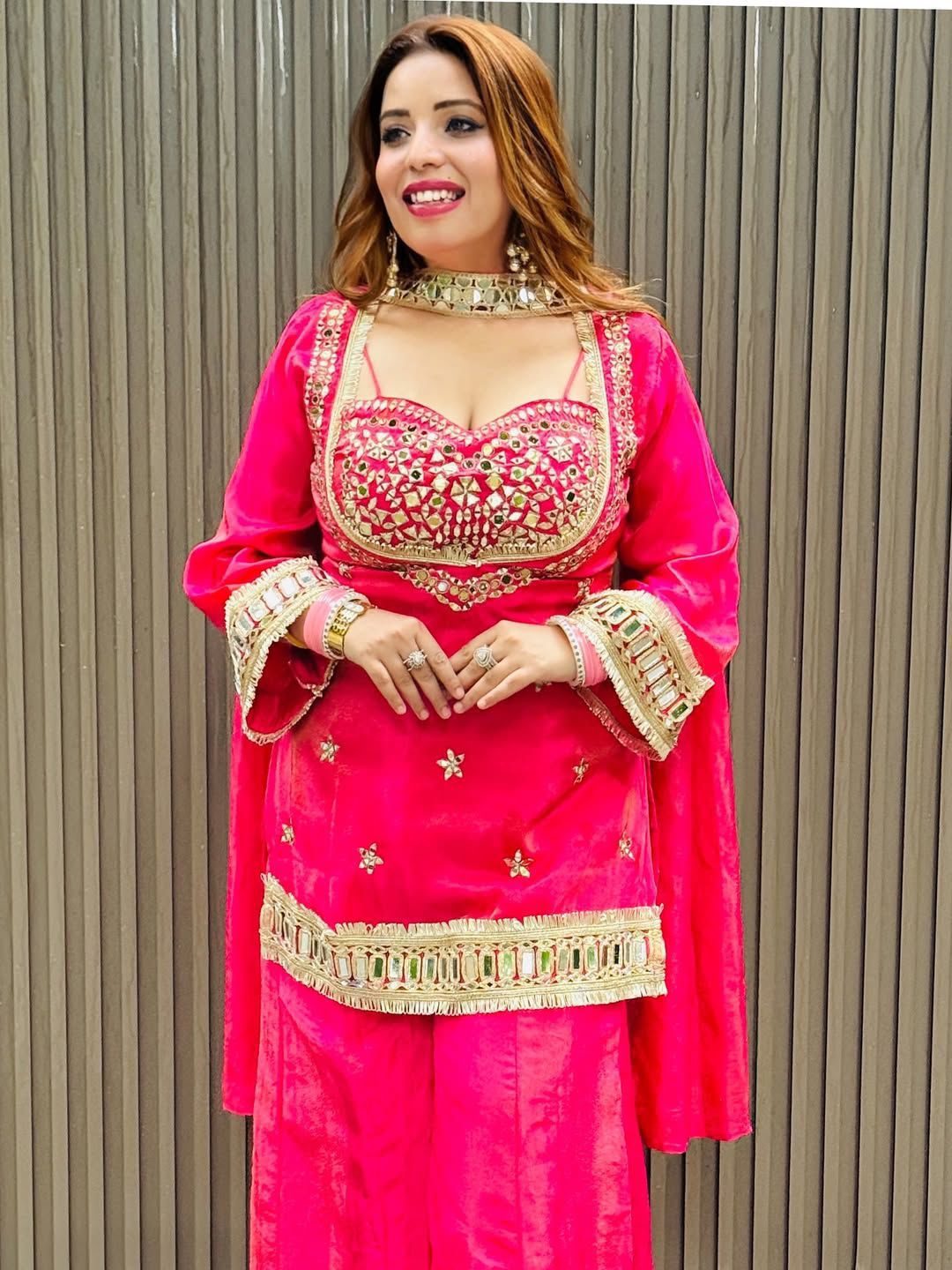 Cosmos Real Mirror With Embroidery, Flared Palazzo & Dupatta