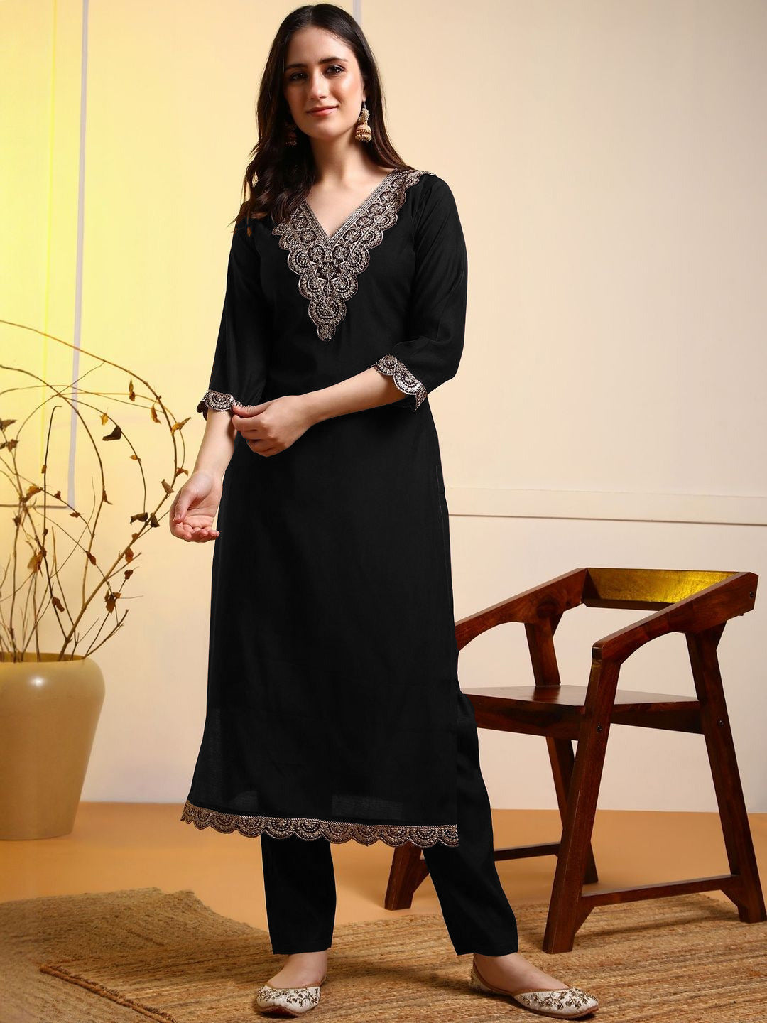 Rayon slub fabric heavy embroidery kurta set with Codding Sequence dupatta