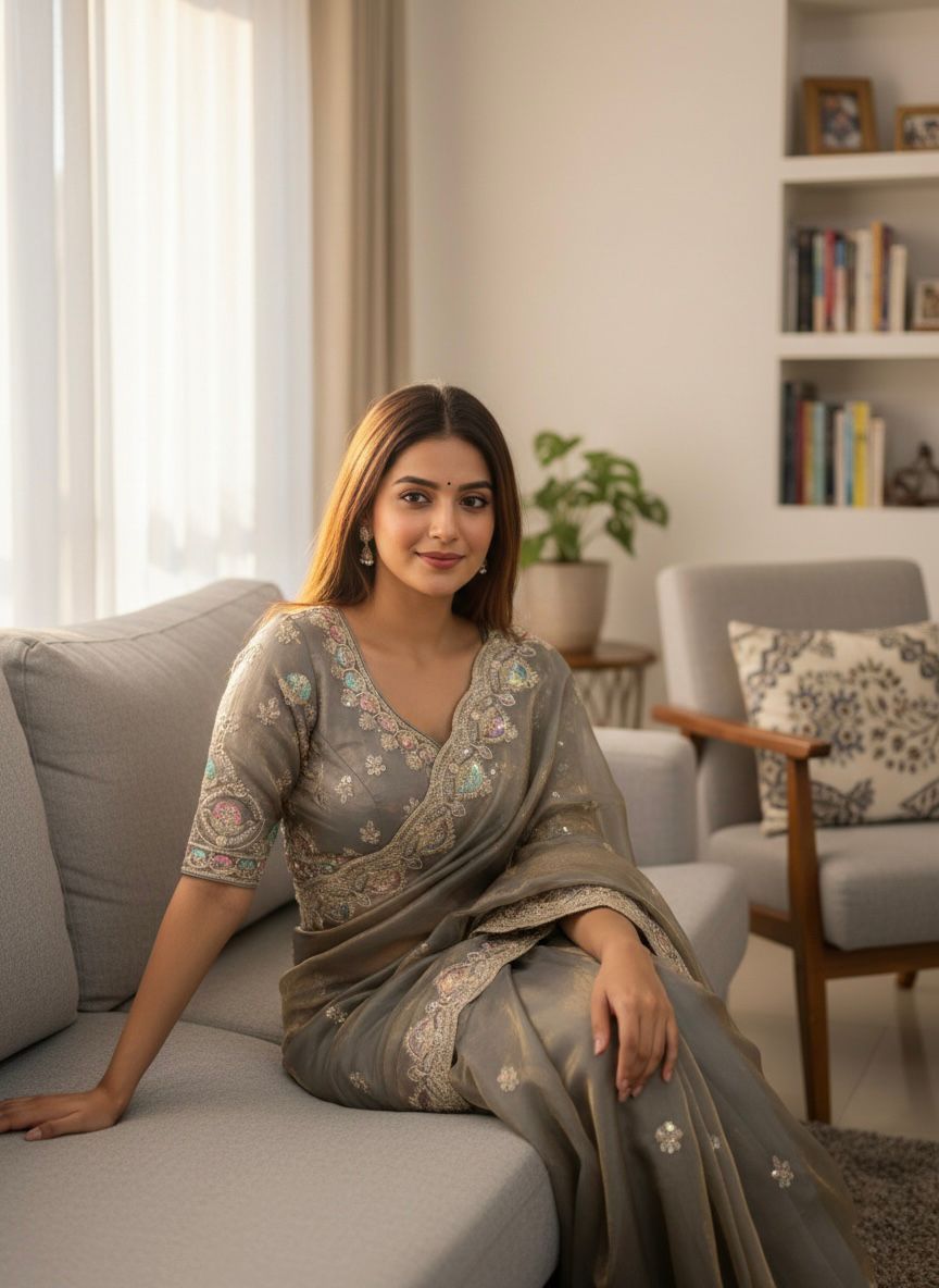 Soft Space Silk Saree with Dual Sequin & Embroidery