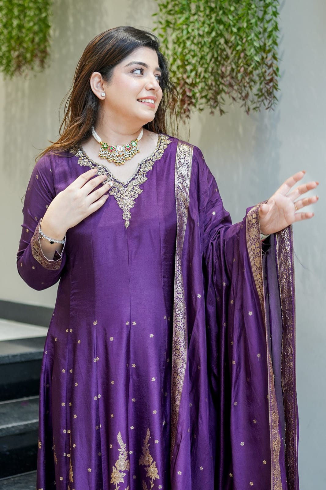 Premium Chanderi Anarkali Set with Banarasi Zari Flare and Dupatta