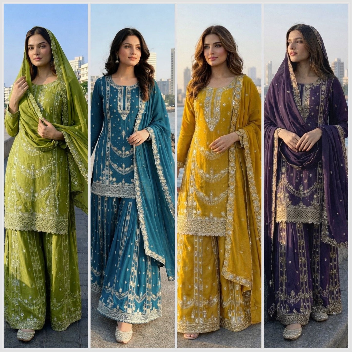 Chinon Silk Sharara Suit with Sequin Embroidery Work