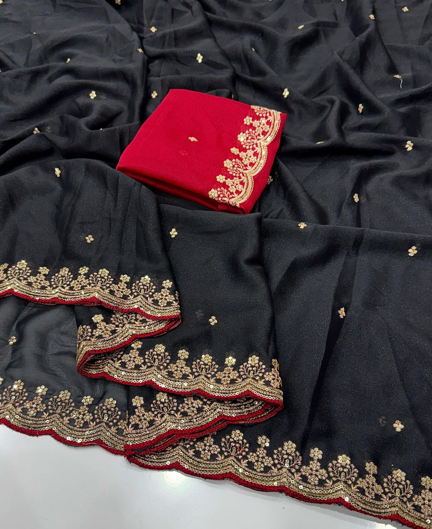 Star Georgette Saree With Embroidered Sequence Work