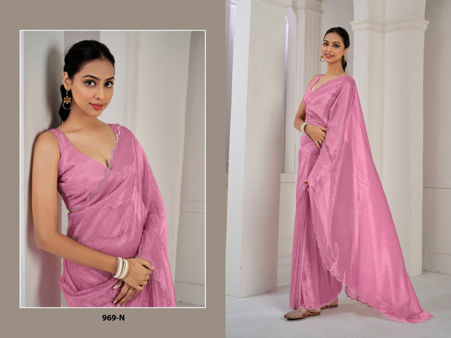 Jarkan With Moti Work Soft Orange Net Saree