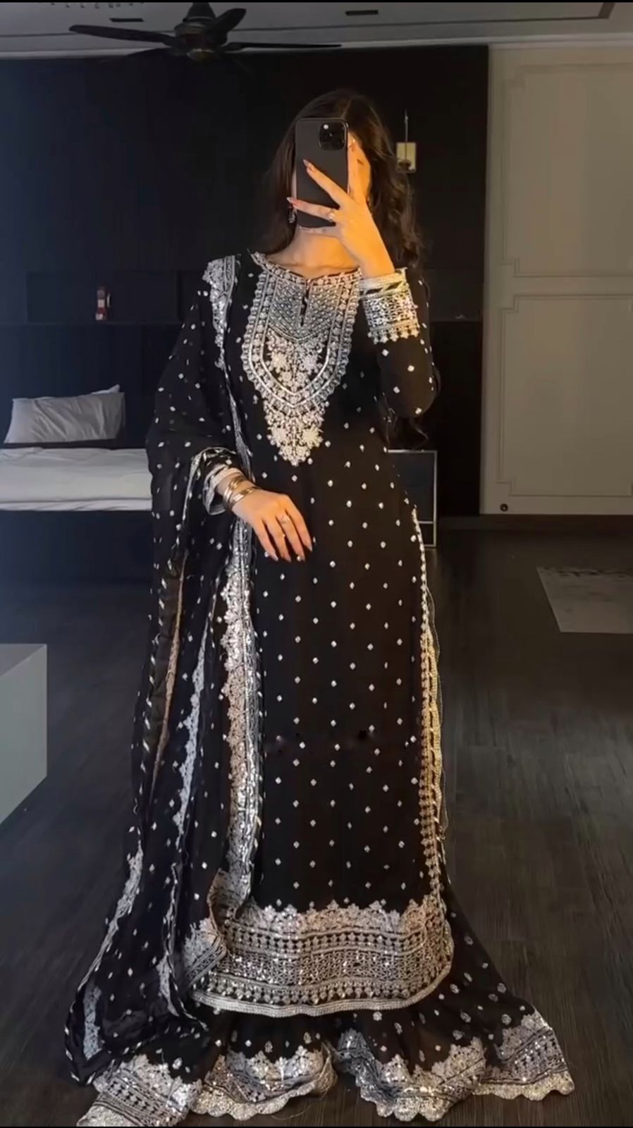 Faux Georgette Embroidered Kurta With Pant & Duppata