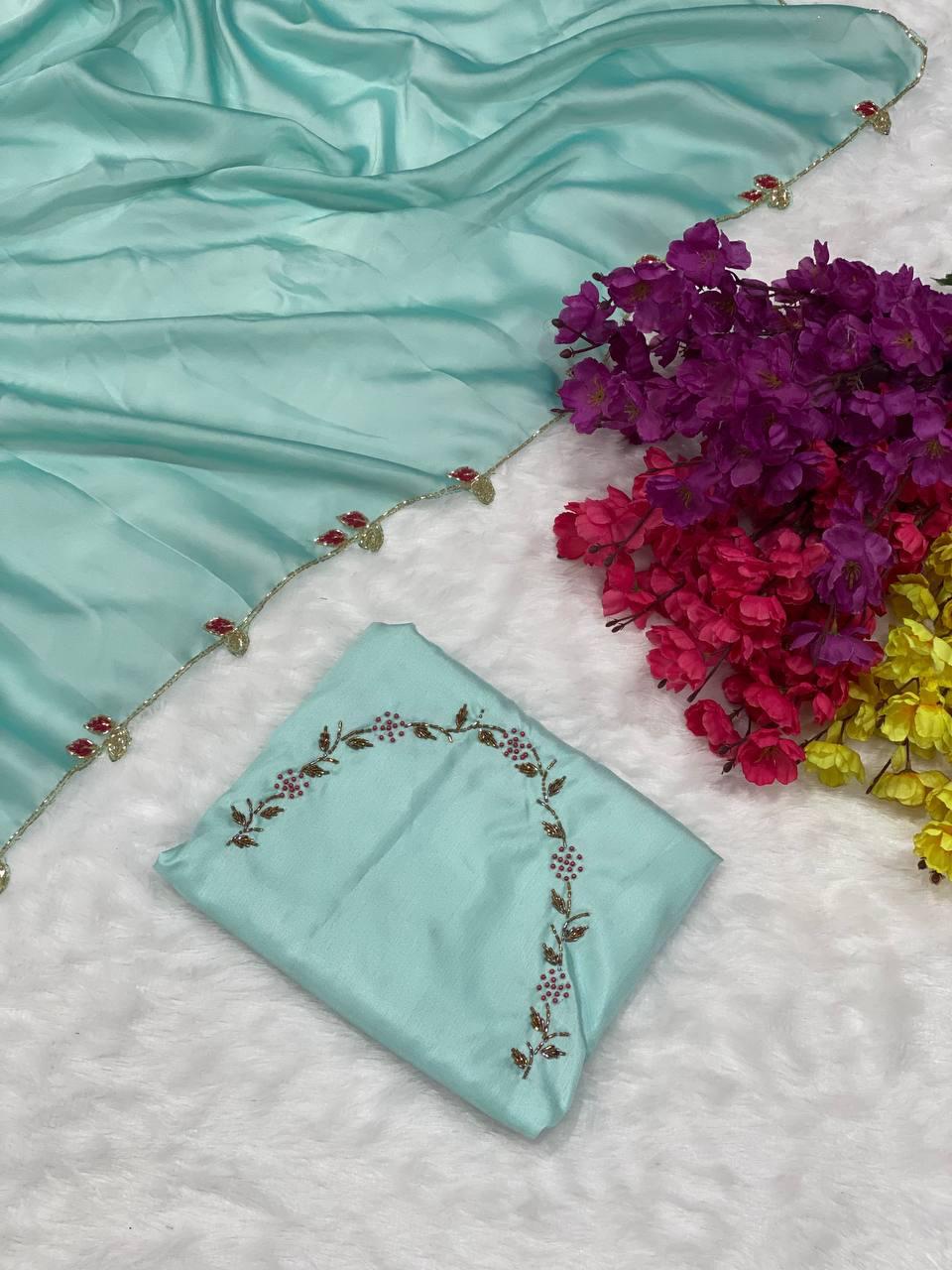 Heavy Rangoli Silk Saree With Hand Work & Cut Work