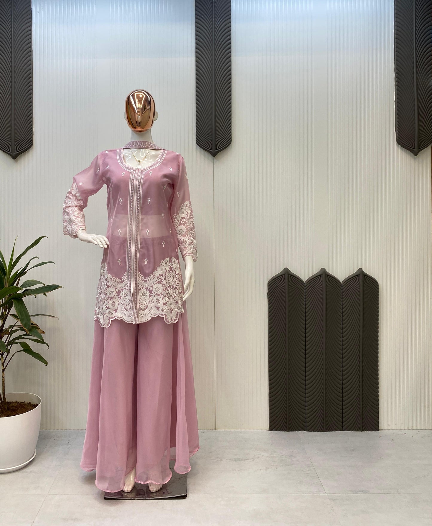 Indo-Western Soft Organza With Sequence Work Palazzo Suit
