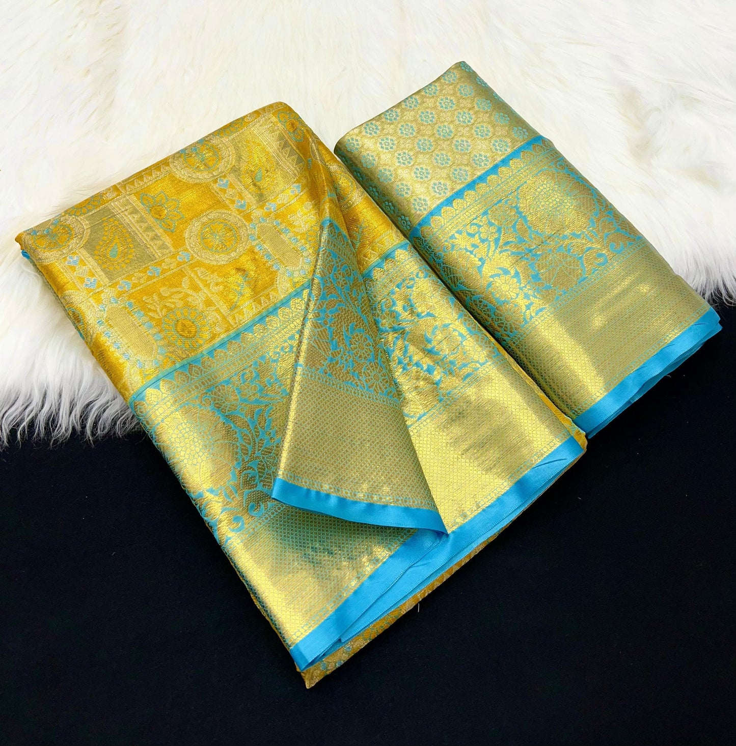 Pure kanchipuram silk Saree with allover zari woven floral design brocade weaves