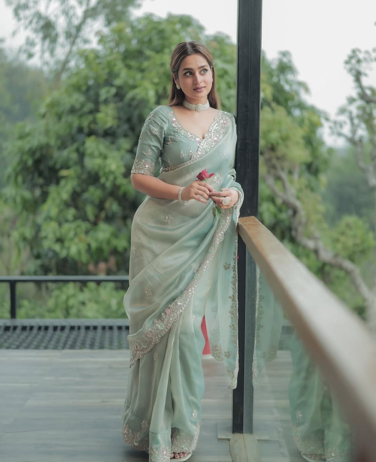 Silk Saree with Sequins and Cording Embroidery Work