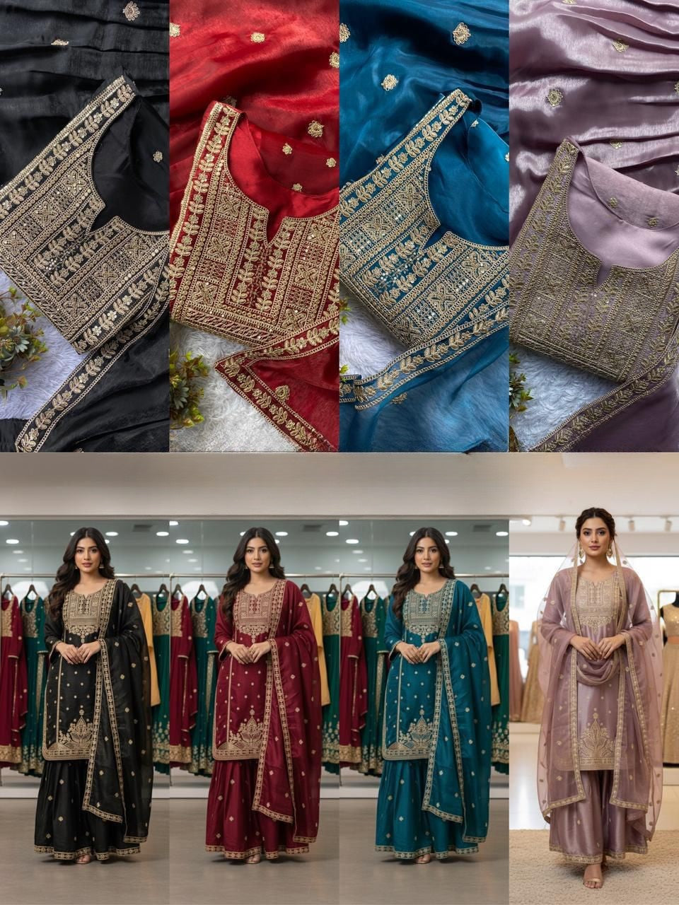 Designer Cording Sequins Embroidered Top, Sharara & Dupatta Set