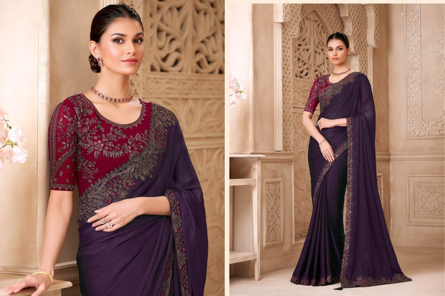 Shimmer Sartin Silk Georgette Saree With Tussar Silk Blouse