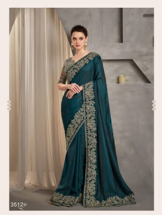 Shimmering Silk Georgette Fabric Lace Border Work Chiffon Saree