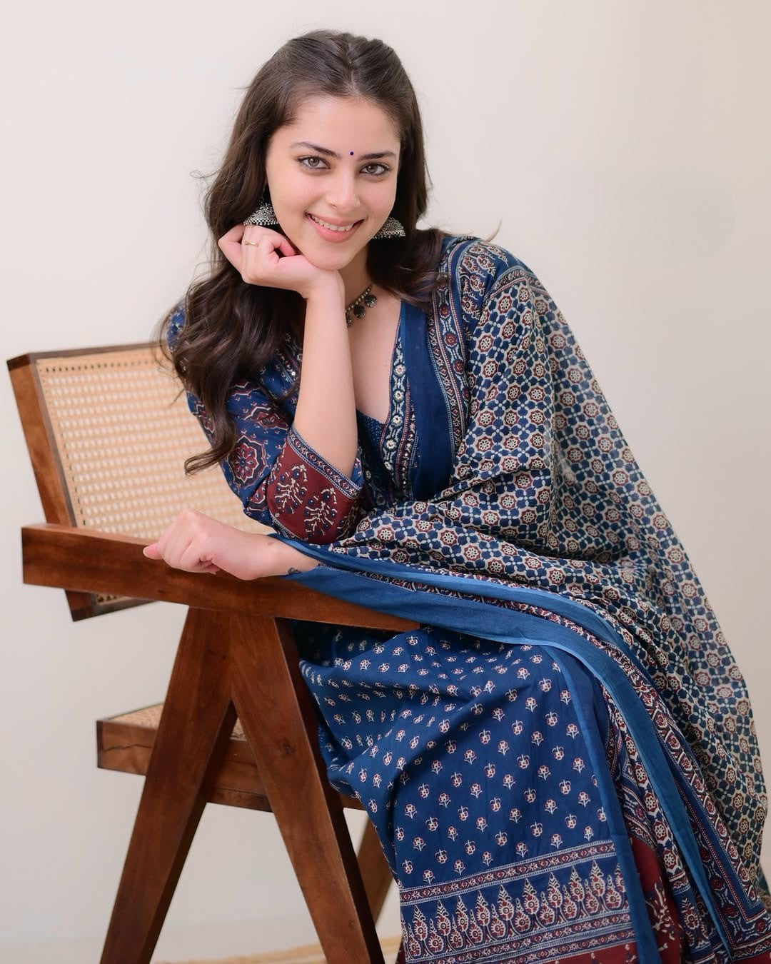 Blue Printed Anarkali Kurta Palazzo & Dupatta