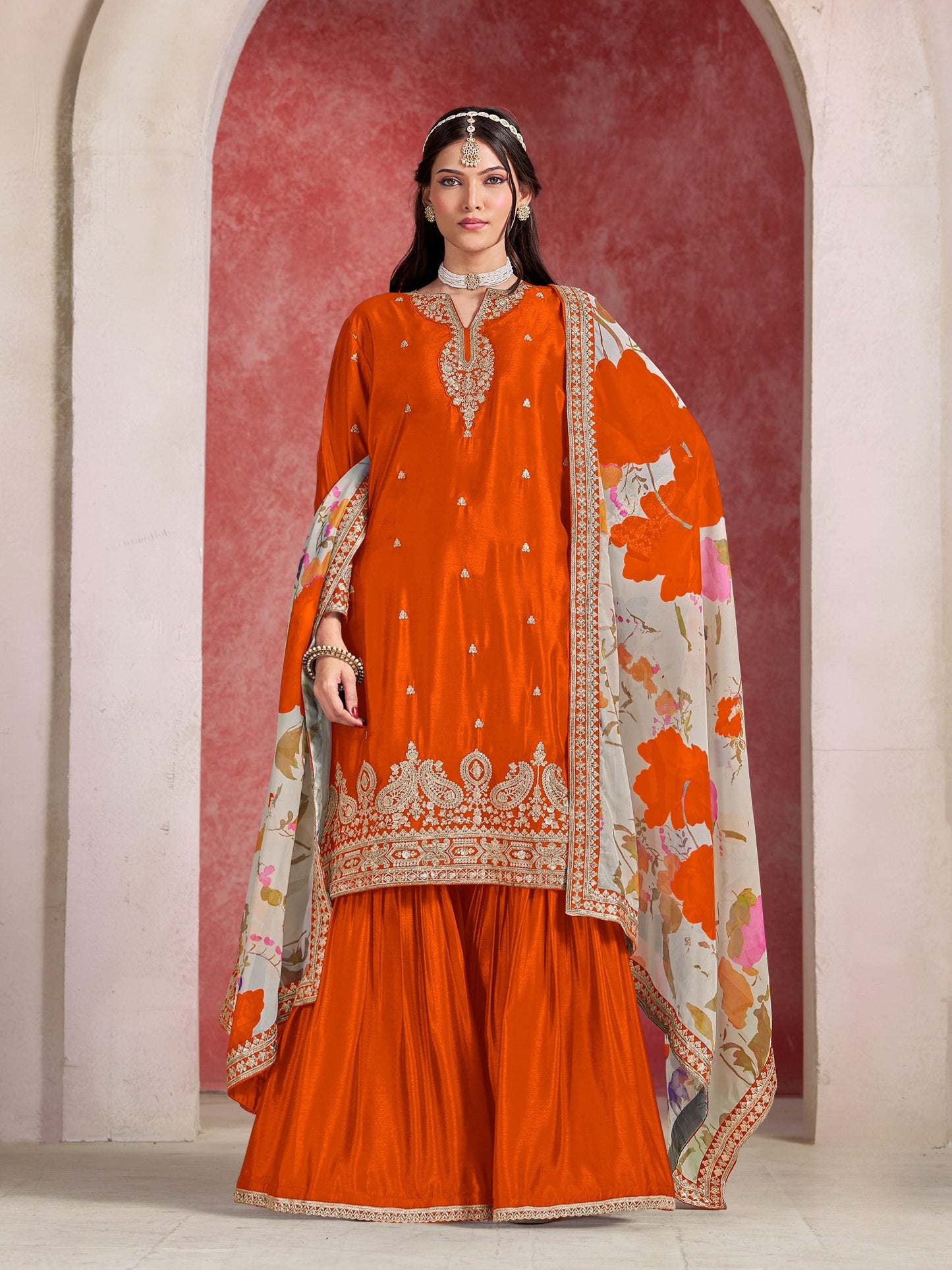 Chinon Silk Embroidered Palazzo Suit