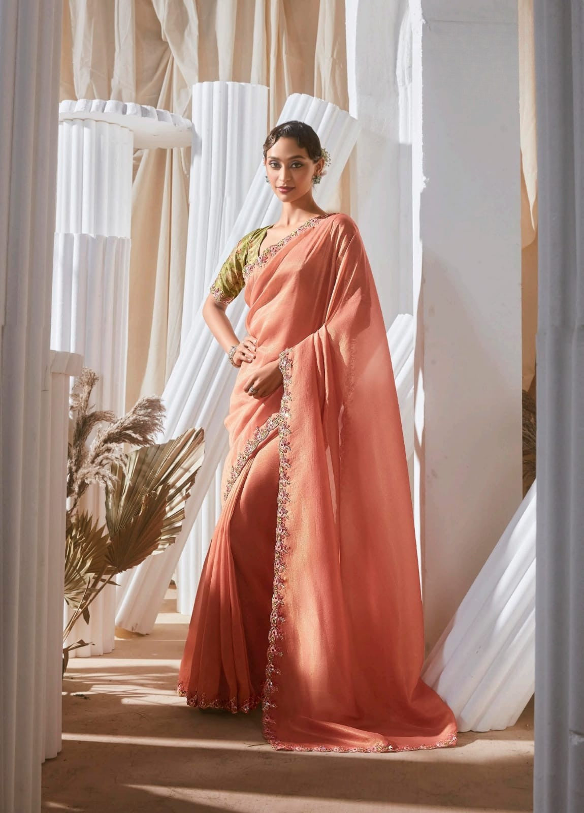 Lace Embroidered Georgette Fancy Saree