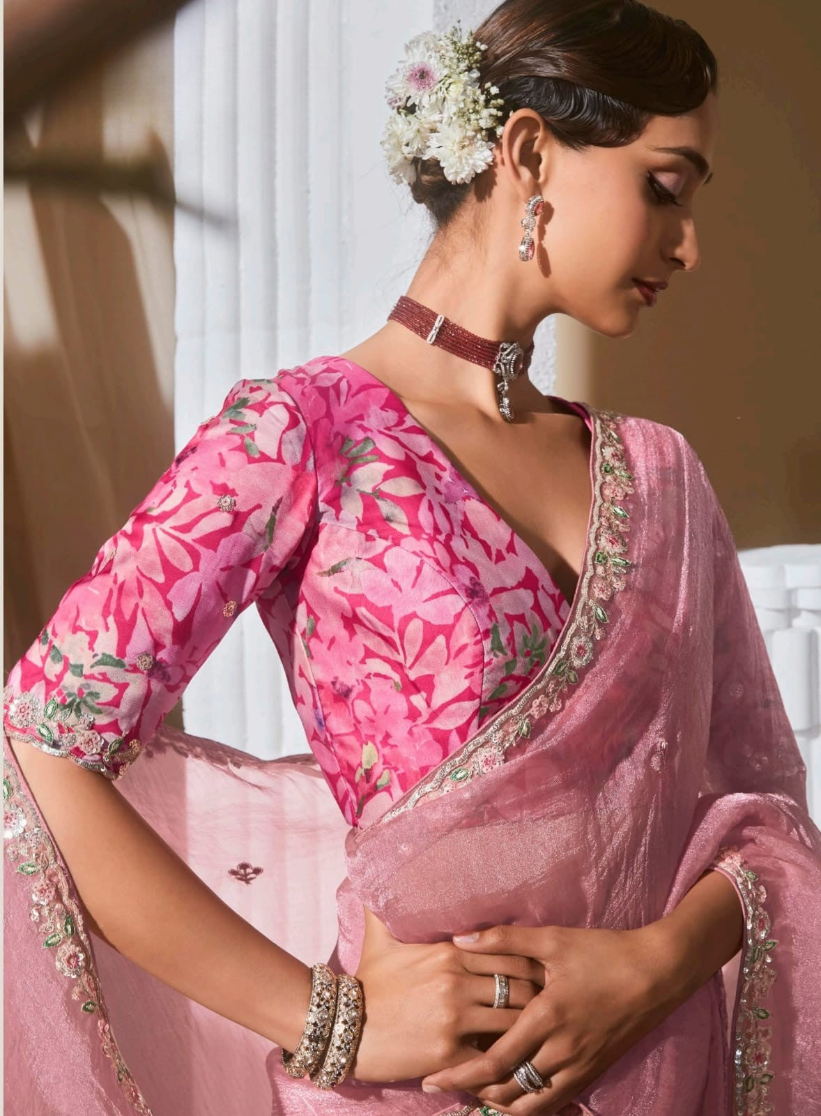 Lace Embroidered Georgette Fancy Saree